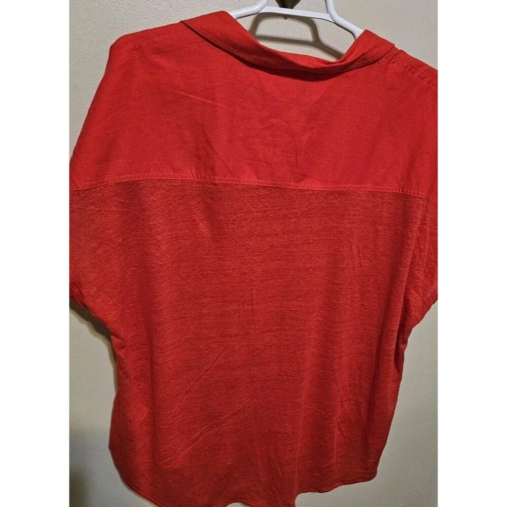 Martha Stewart Collection Linen Blend Short Sleeve Womens Blouse Coral Red  2X